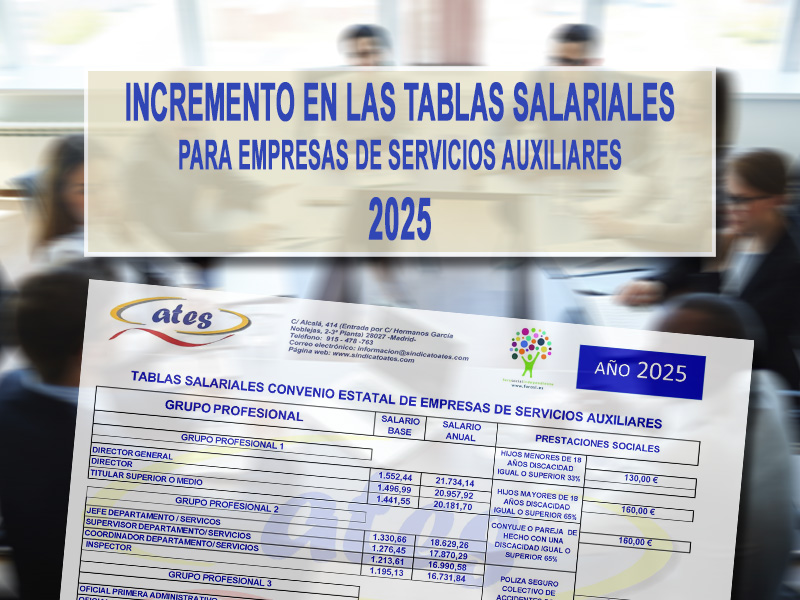 Incremento en las tablas salariales de Servicios Auxiliares, para el año 2025